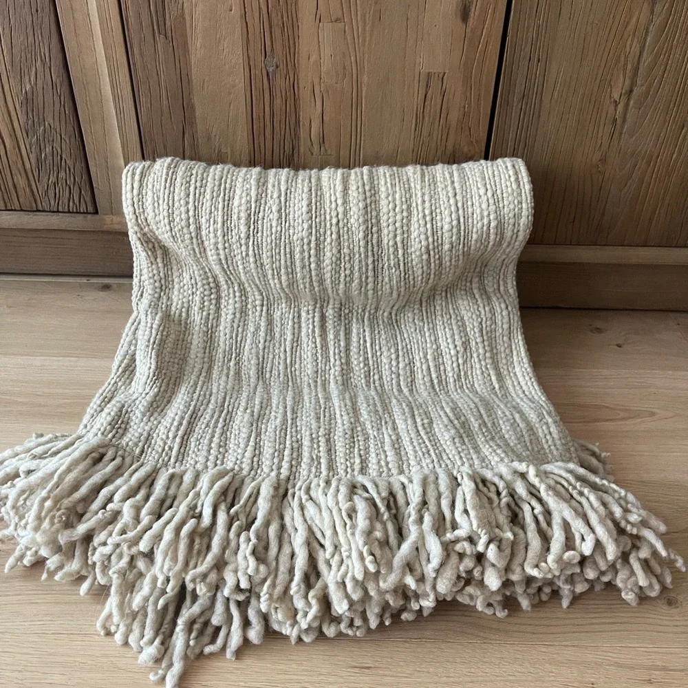 West Elm Chunky Wool Camel Throw Blanket